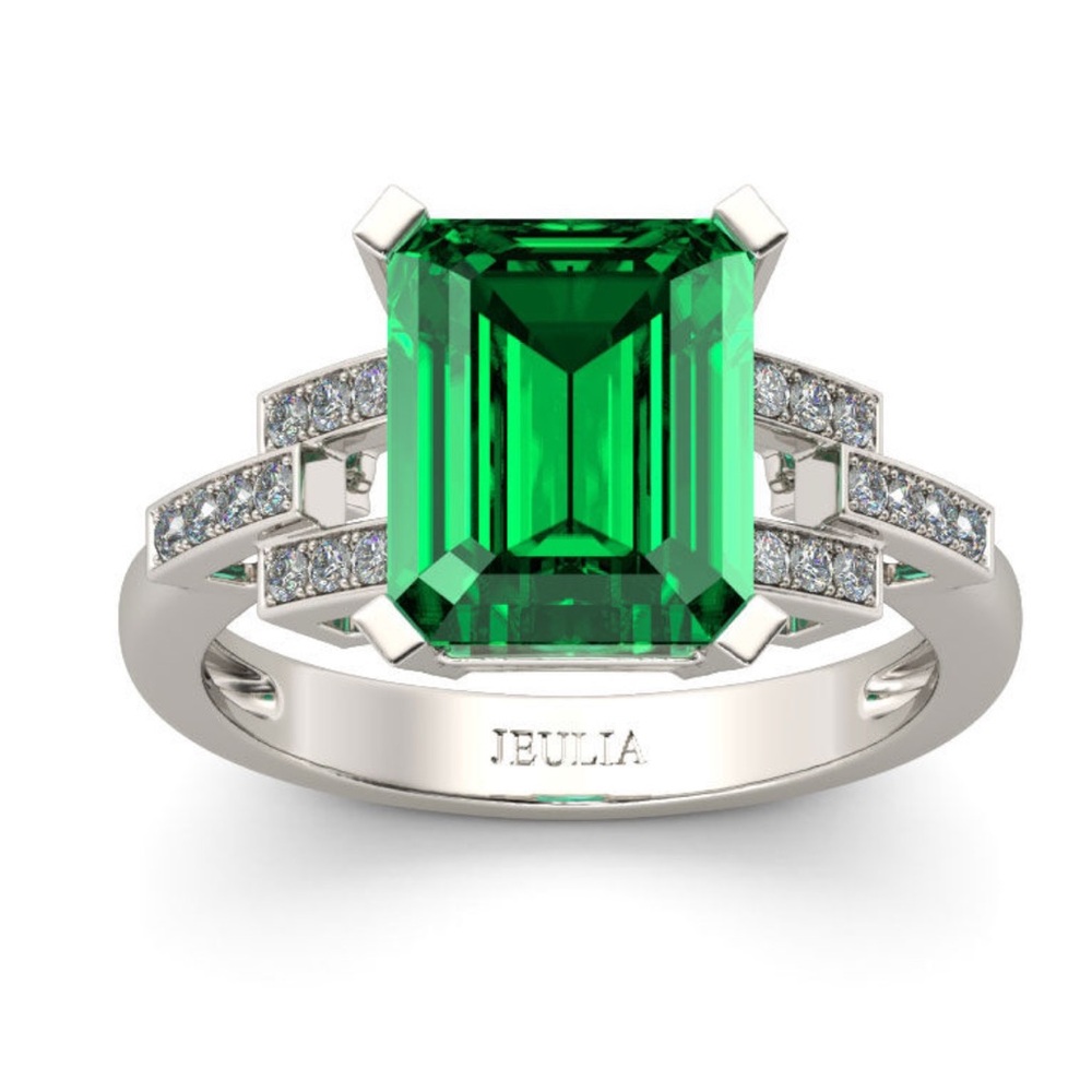 NWOT size 8 Jeulia Art Deco Emerald Cut Sterling Silver Ring holiday gifts